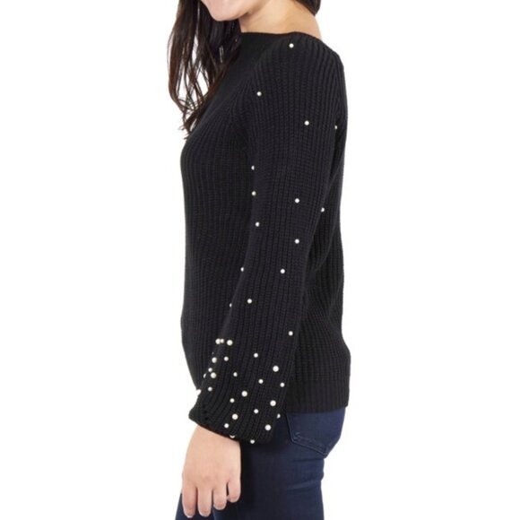 New NY Collection Women's Pearl Embellished Balloon Sleeve Sweater - Picture 3 of 4